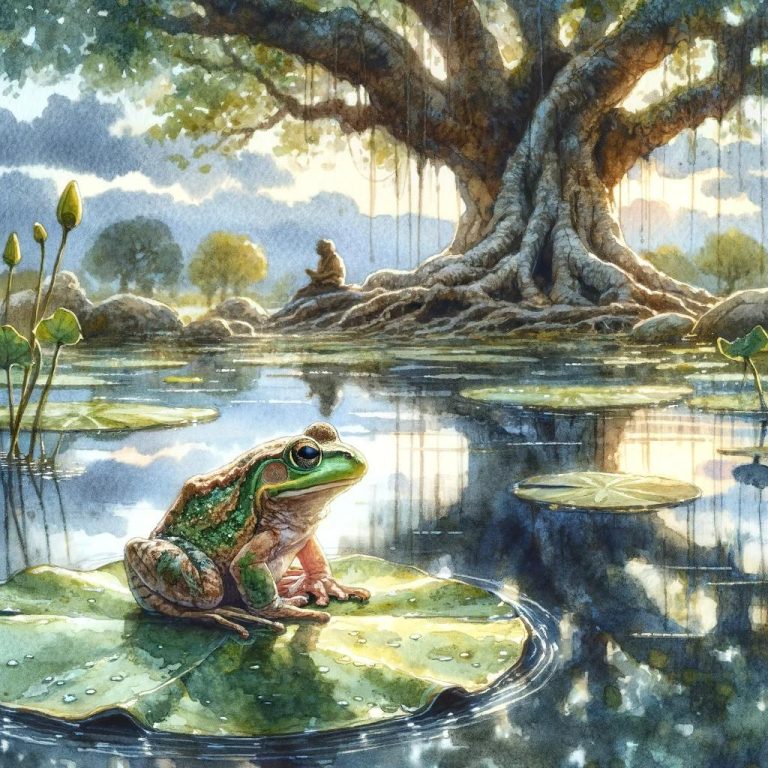 A frog watching the ripples