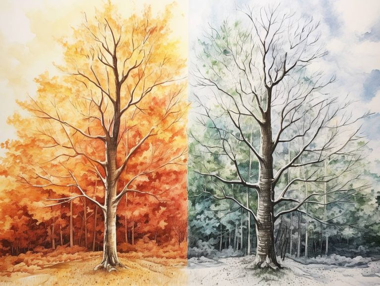 Image of the same tree in two different seasons