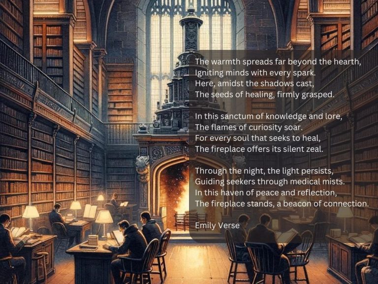 Poem on the medical library Yale fireplace