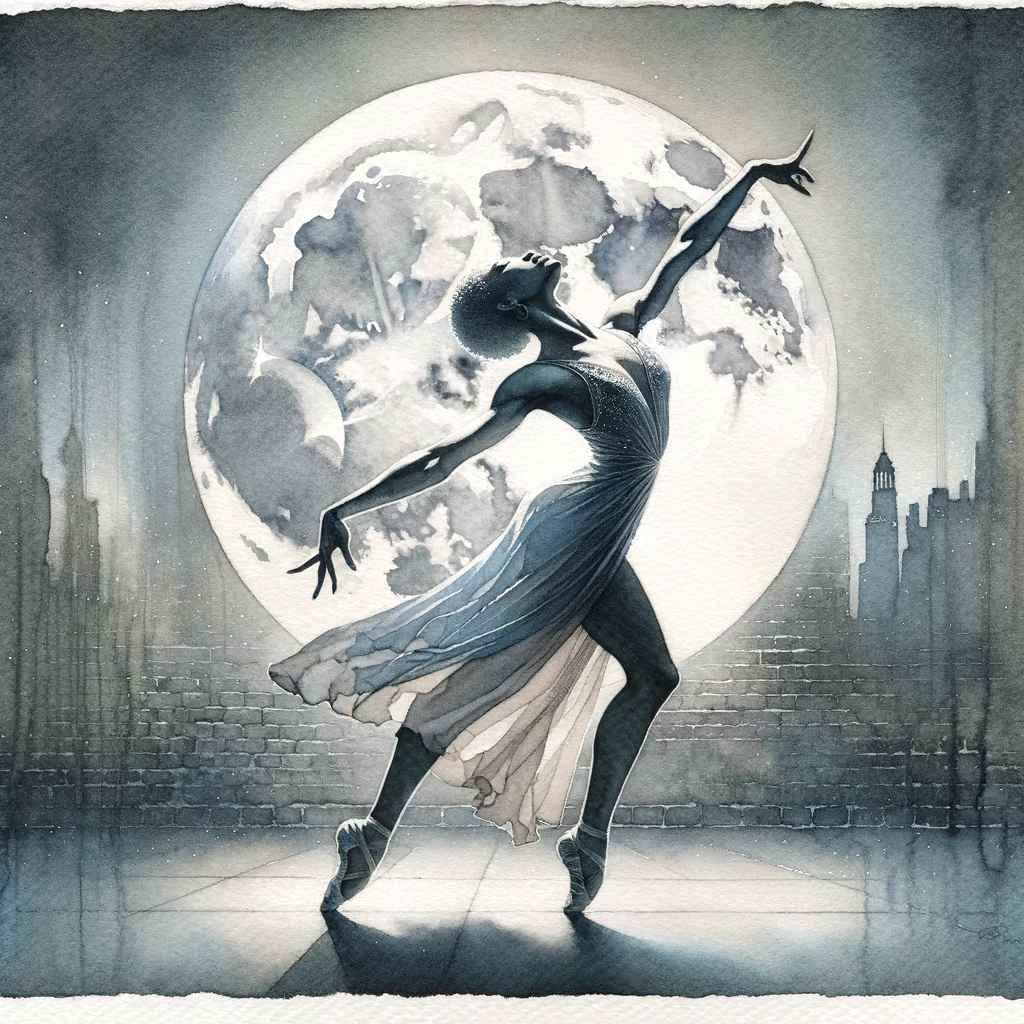 The graceful dancer under the soft glow of the moon