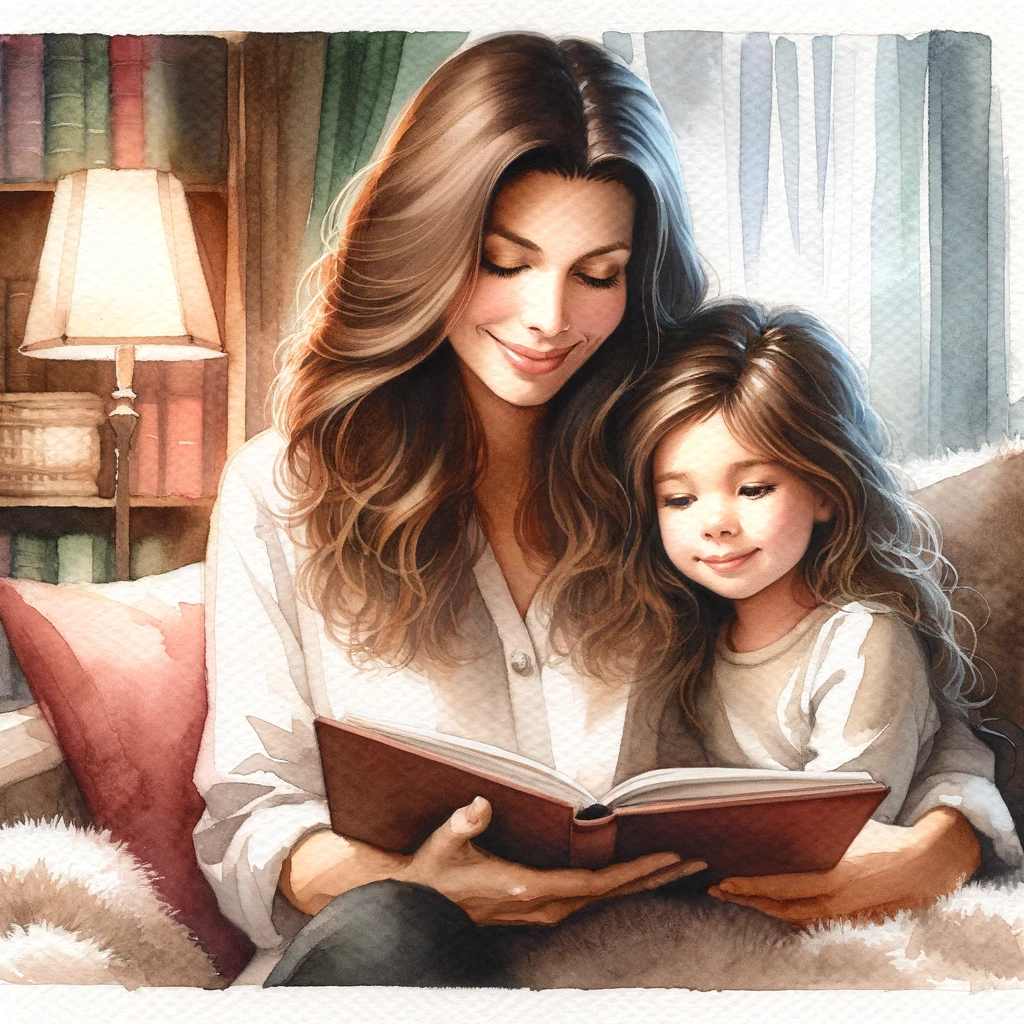 A stepmother and her stepchild reading together