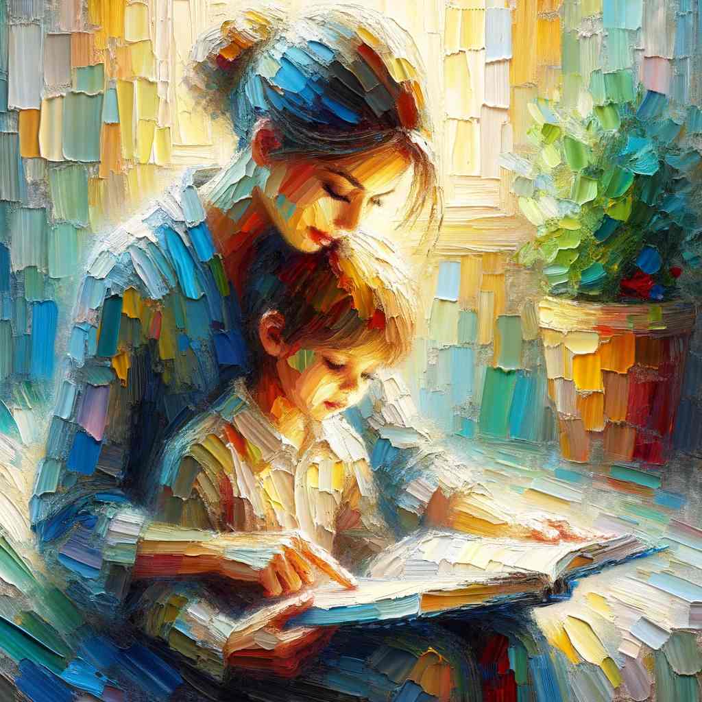 Mommy is teaching her child to read