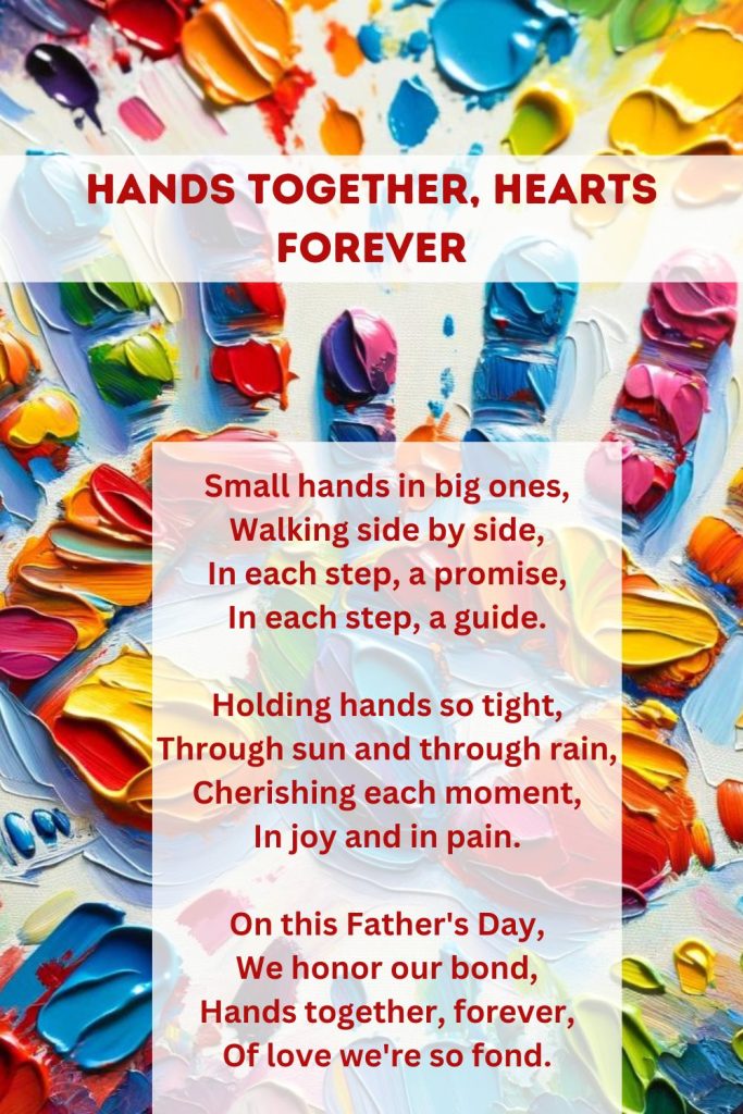 Printable version of the father's day poem 'Hands Together, Hearts Forever'