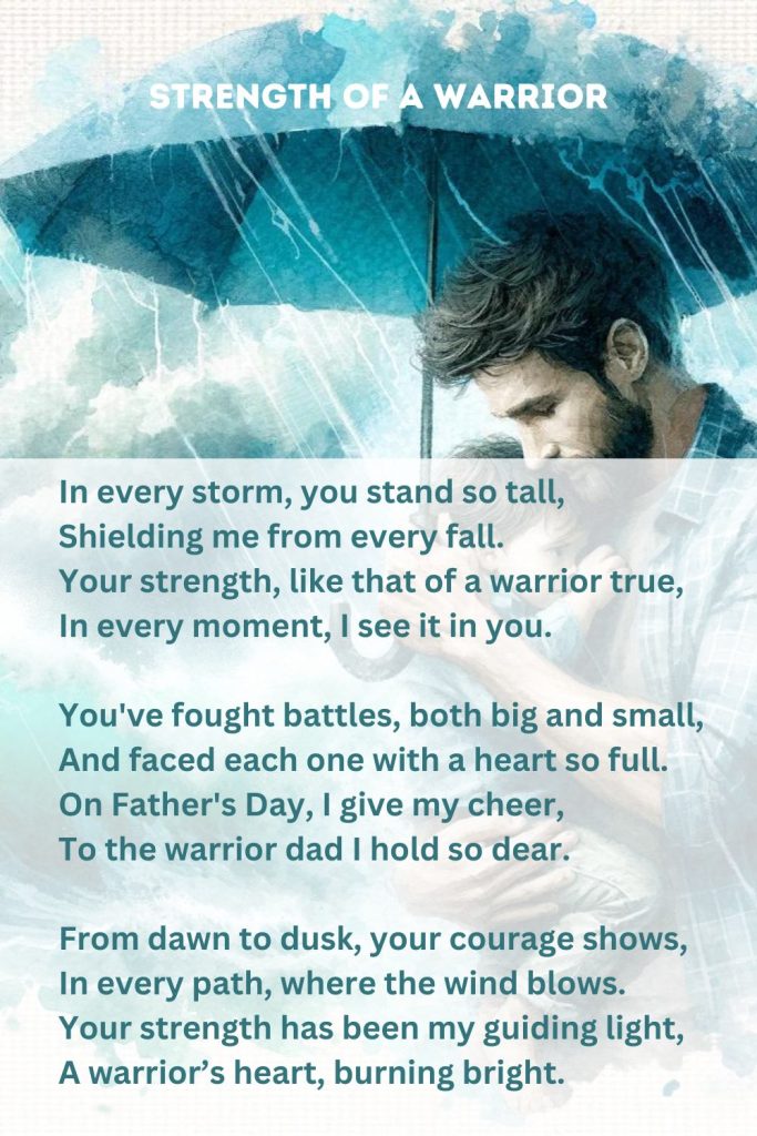 Printable version of the father's day poem 'Strength of a Warrior'